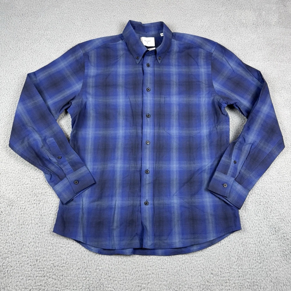 Billy Reid Shirt Men Medium Blue Tartan Shadow Plaid Button Down Work Casual